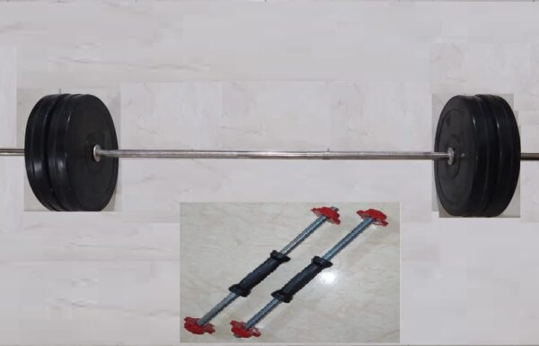 دمبل چدنی متغیر 40 کیلویی رستم solid steel با میله هالتر 1/5 متری با آموزش ویژه خود